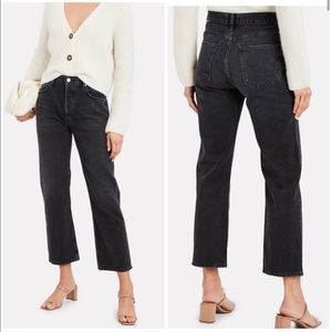 Agolde black ripely jean mid rise straight